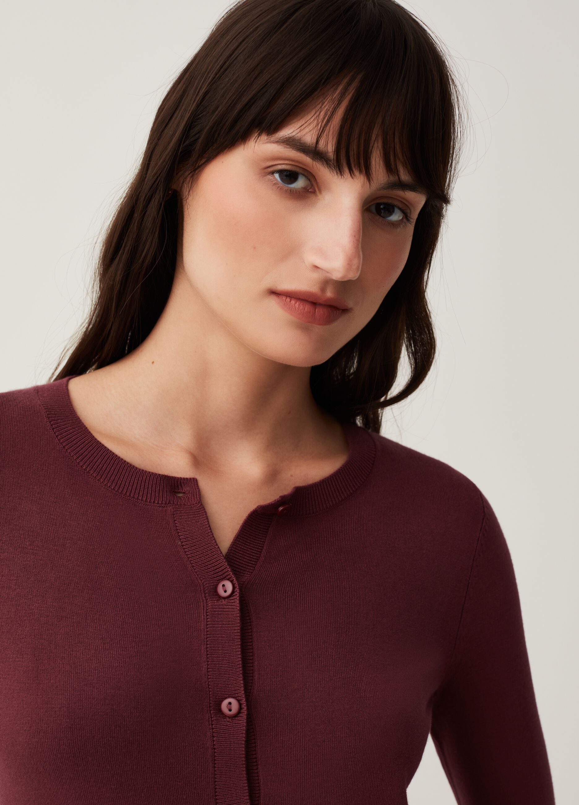 Cardigan girocollo tinta unita