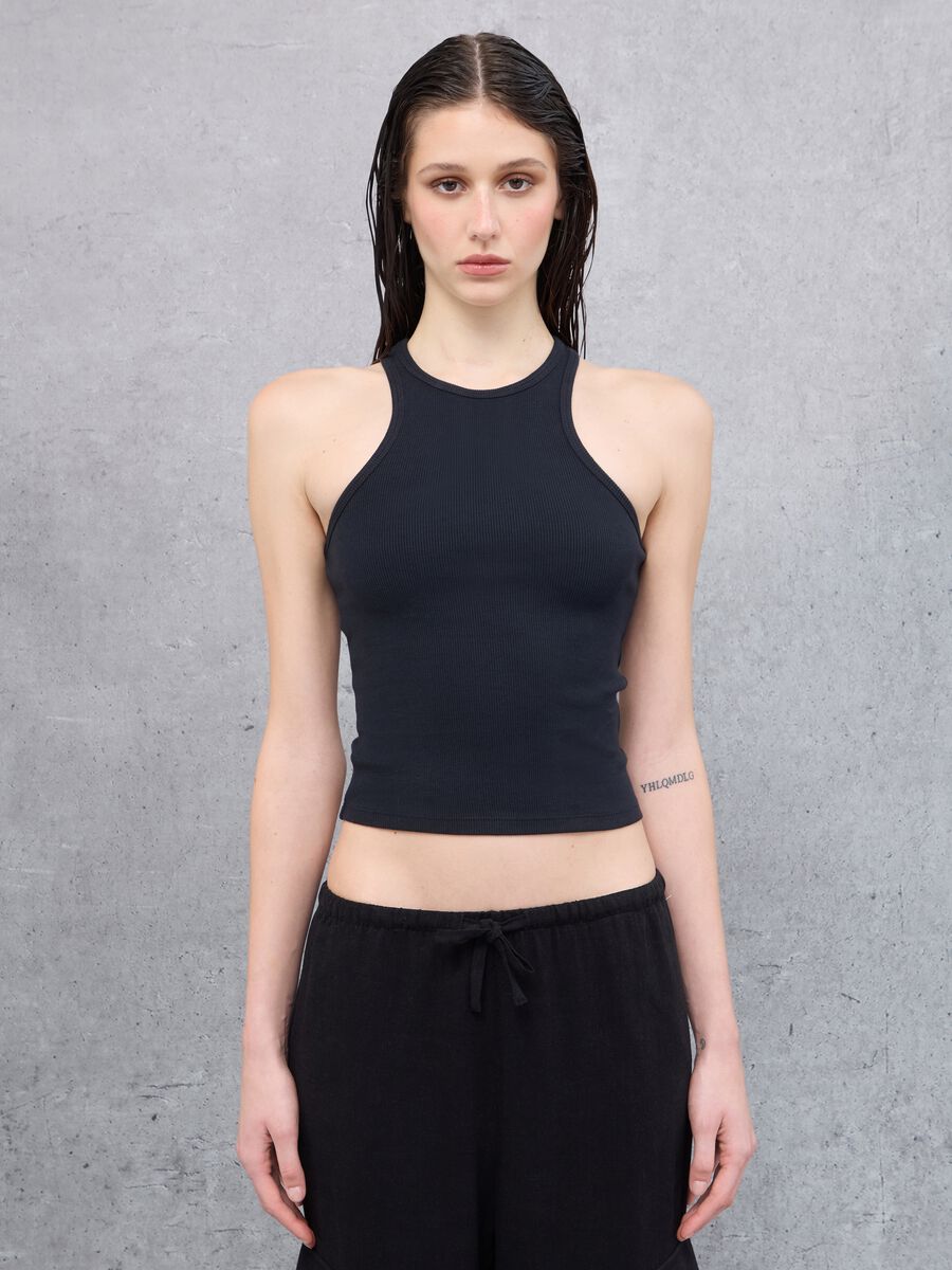 Crew Neck Black Tank Top_1