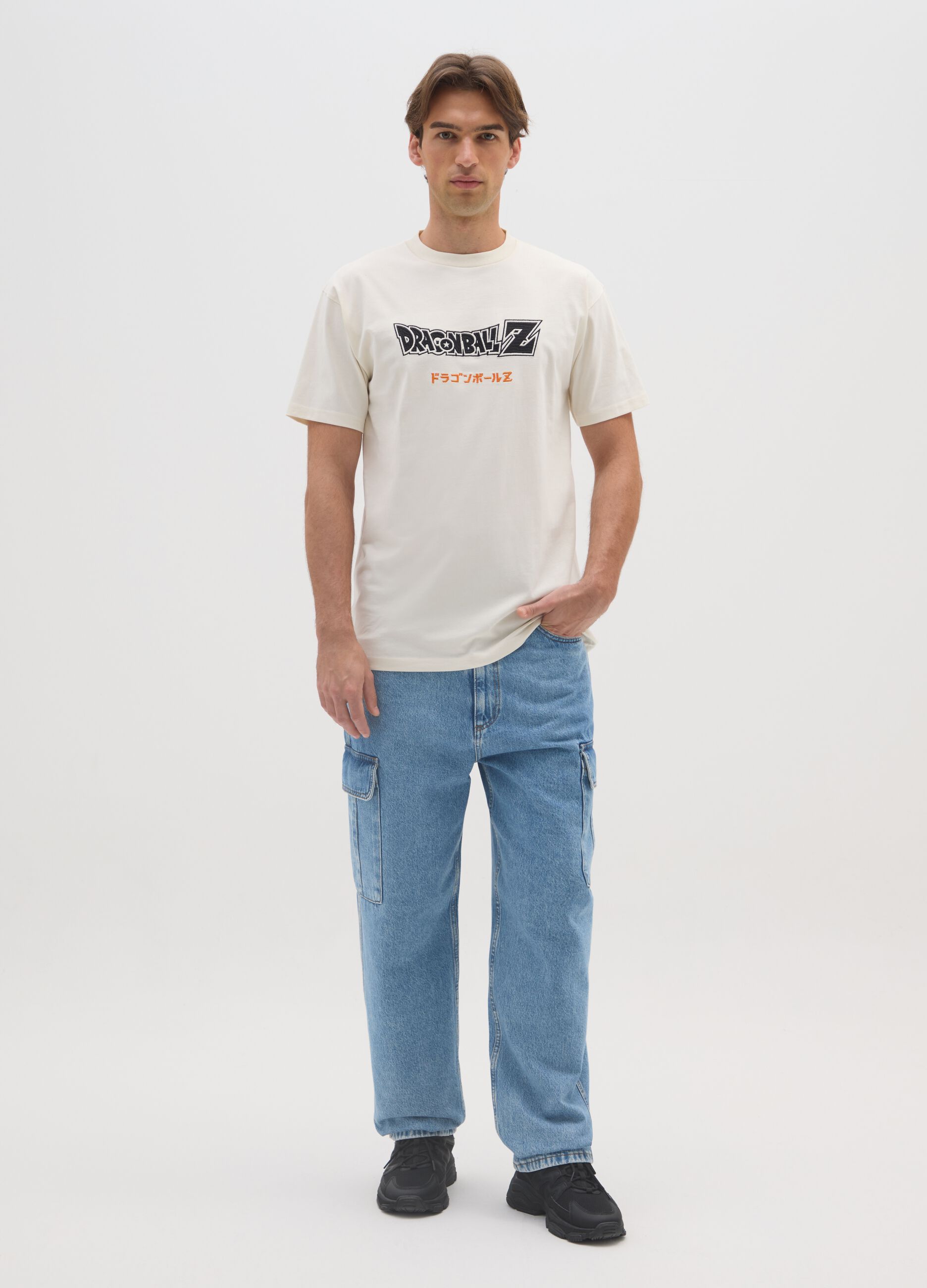 T-shirt in puro cotone beige con logo Dragonball