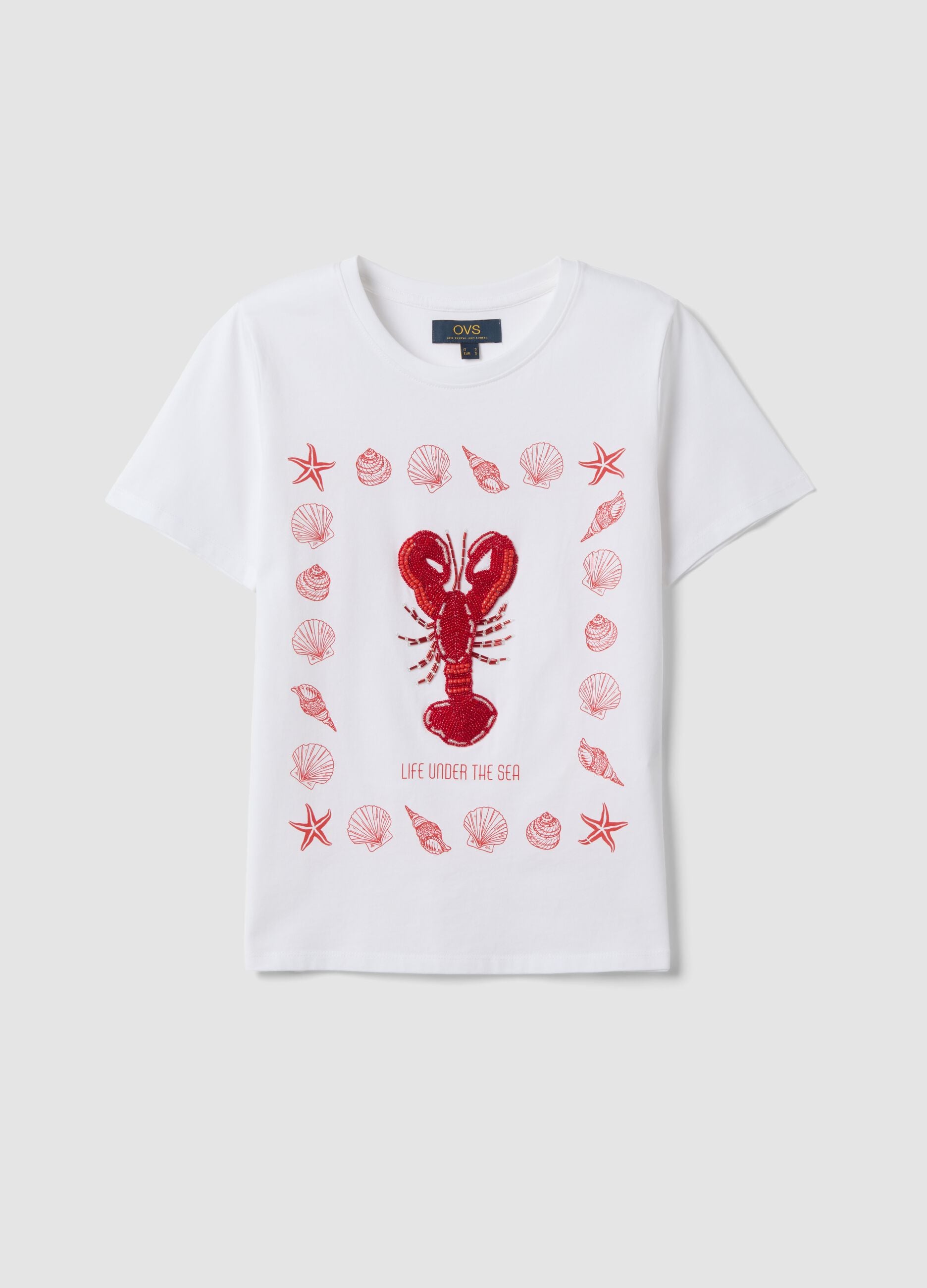 White pure cotton T-shirt with front print