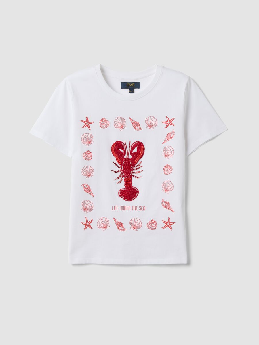 T-shirt bianca in puro cotone con stampa frontale_0