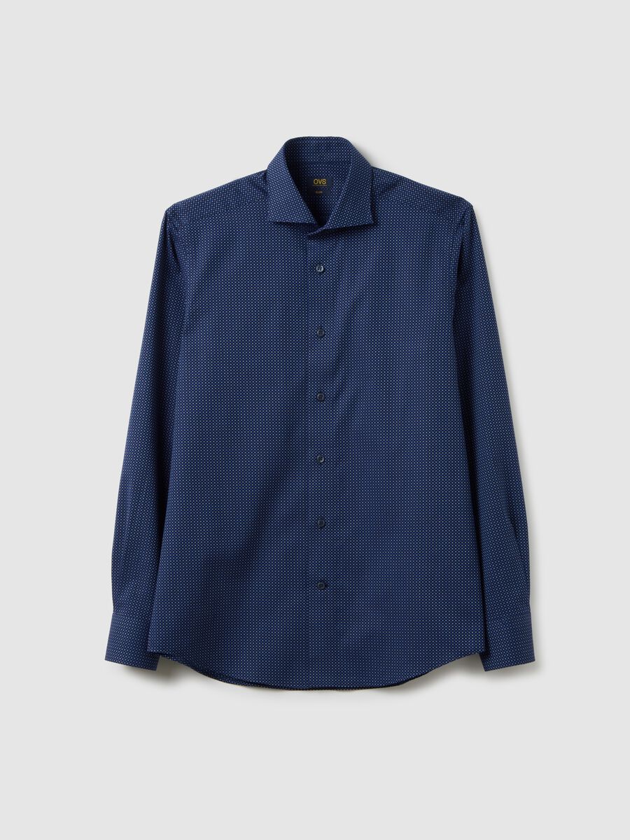 Camicia in puro cotone blu slim fit_0
