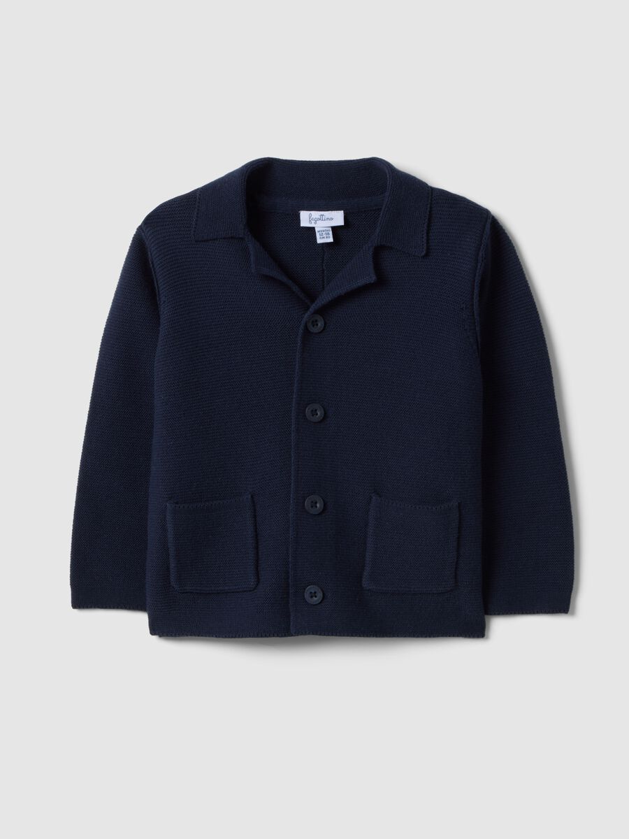 Cardigan in puro cotone blu da bimbo regular fit con tasche e bottoni_0