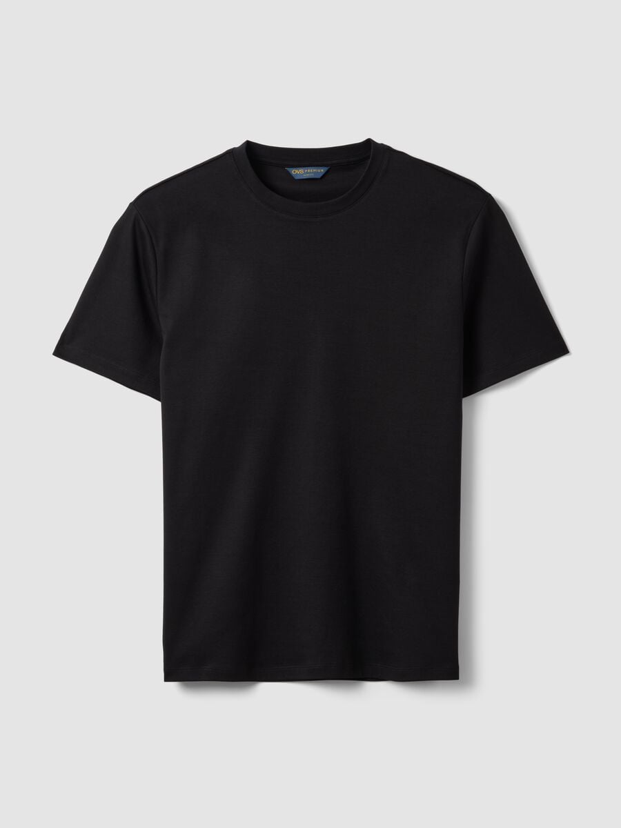 T-shirt nera in puro cotone mercerizzato slim fit_4
