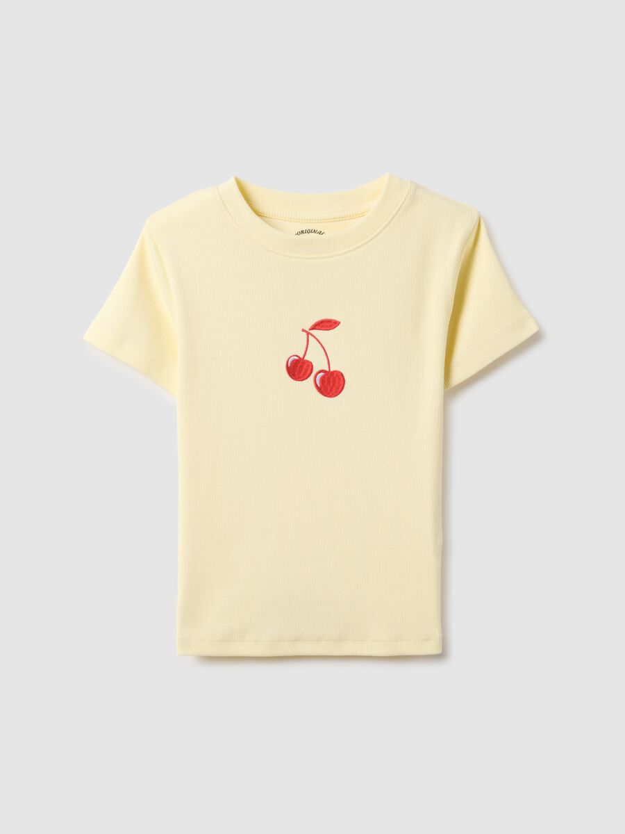 Yellow pure cotton regular fit T-shirt with cherry print_4