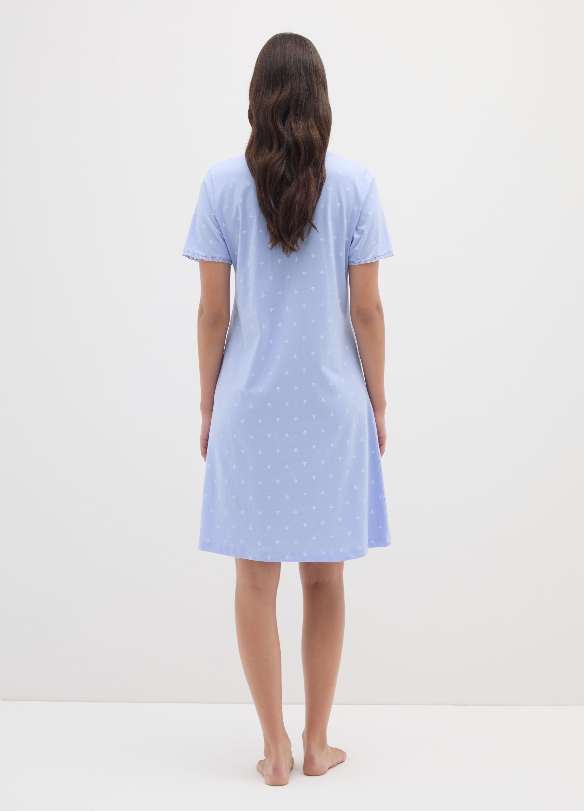 Camicia da notte in puro cotone azzurro con micro fantasia 
