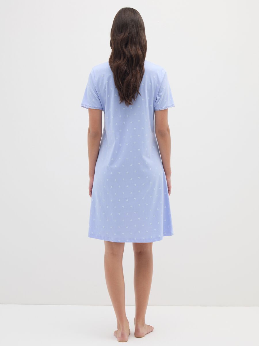 Camicia da notte in puro cotone azzurro con micro fantasia _5