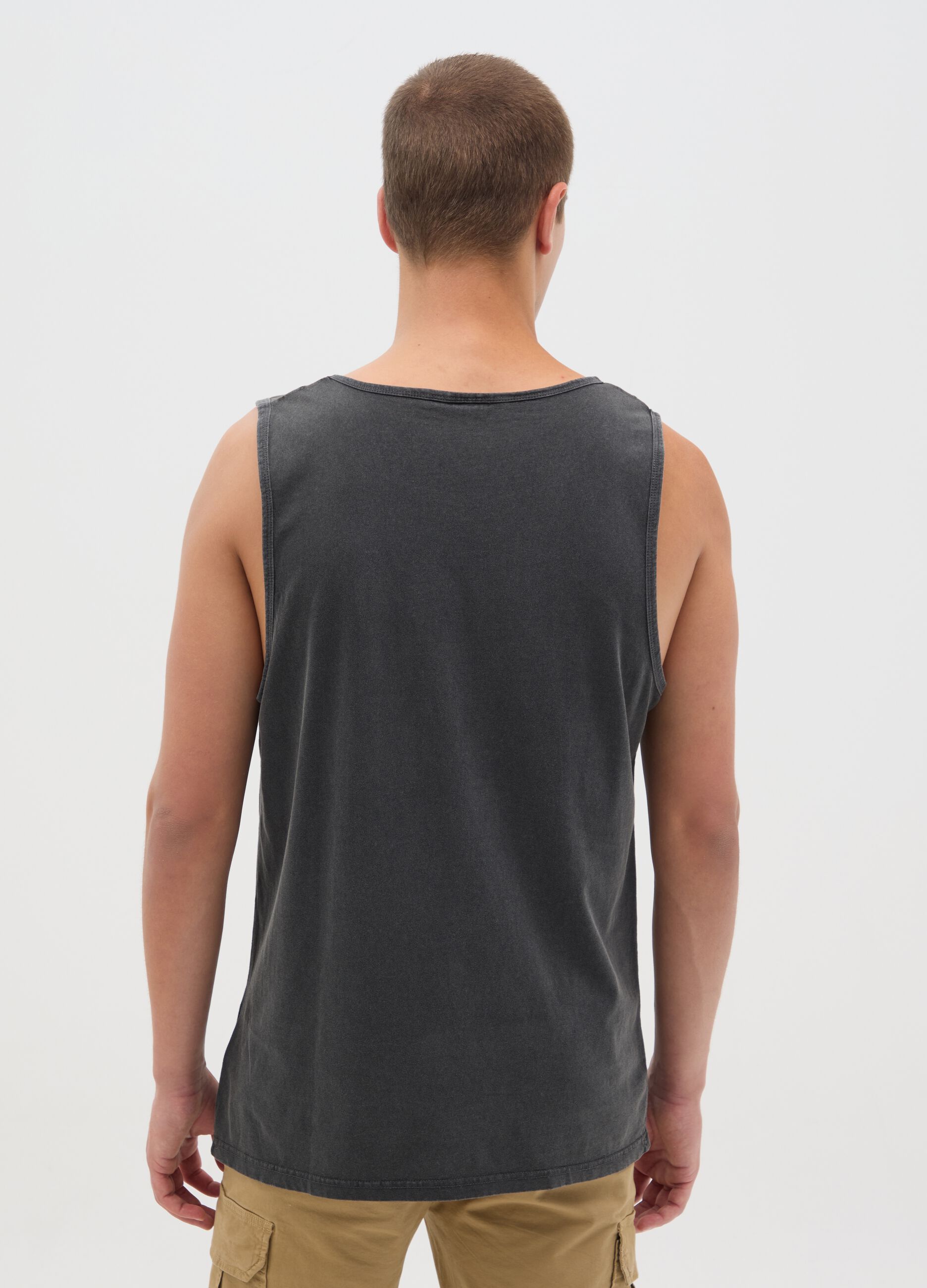 Canotta da uomo in puro cotone nero regular fit con logo