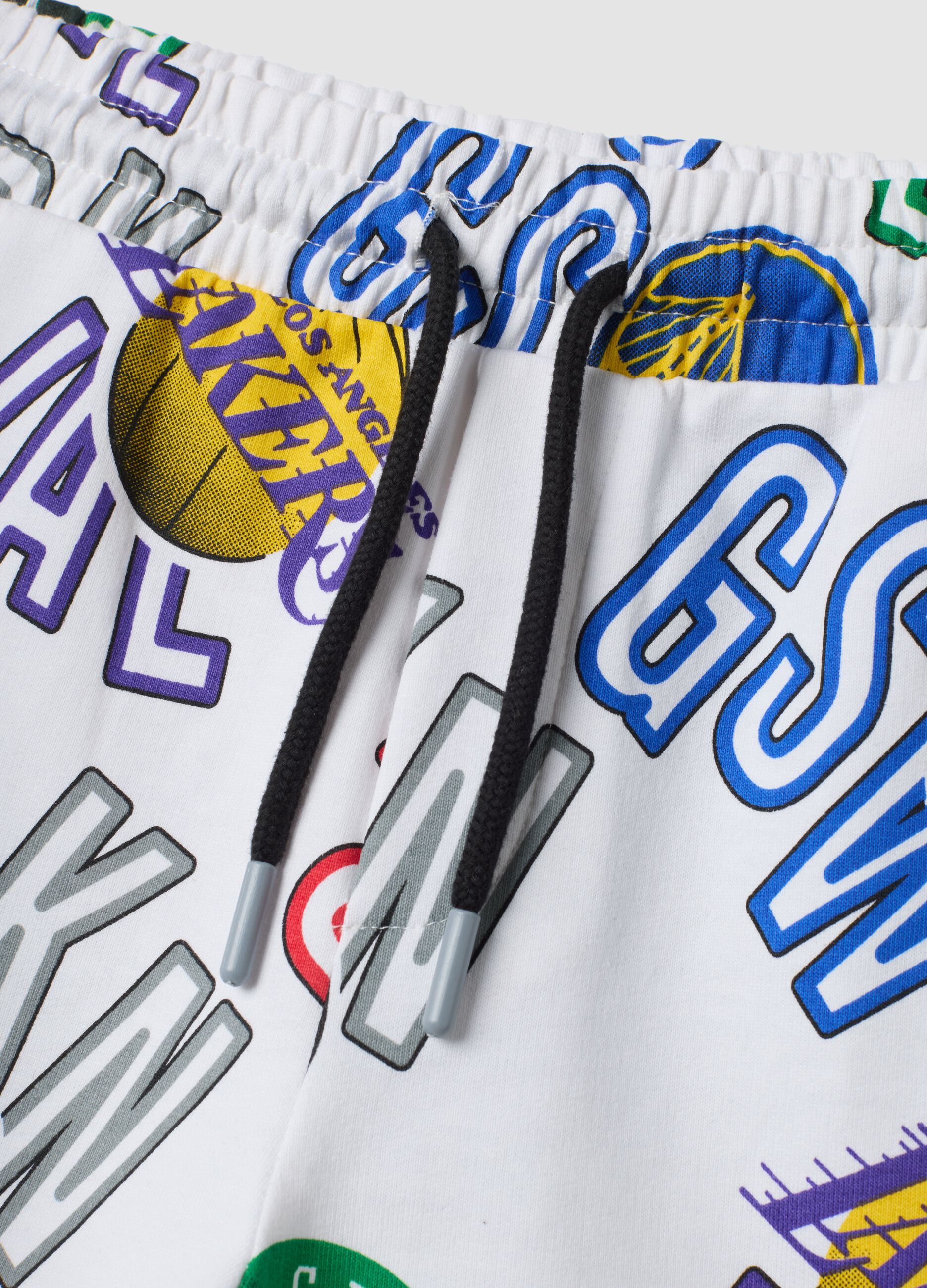 White pure cotton shorts with all-over print