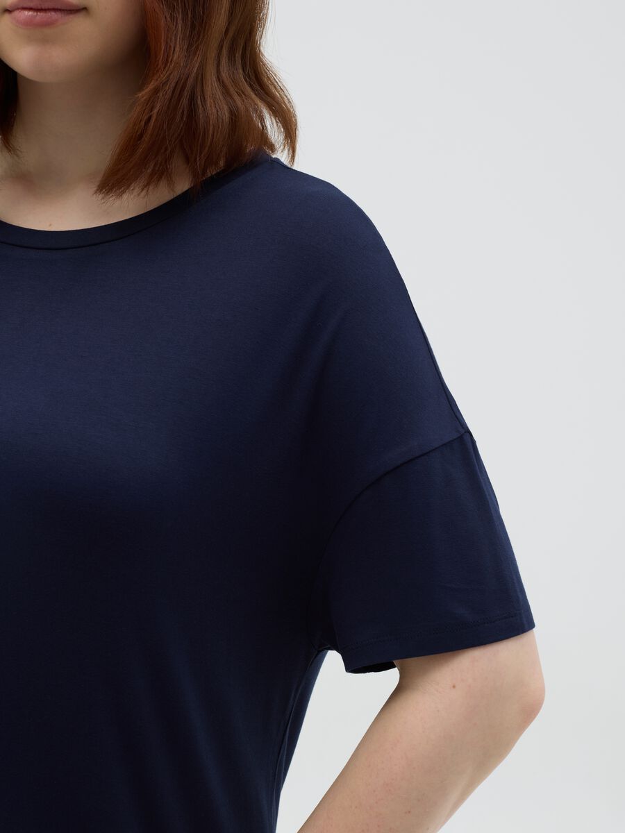 Curvy blue regular-fit T-shirt in stretch viscose_3