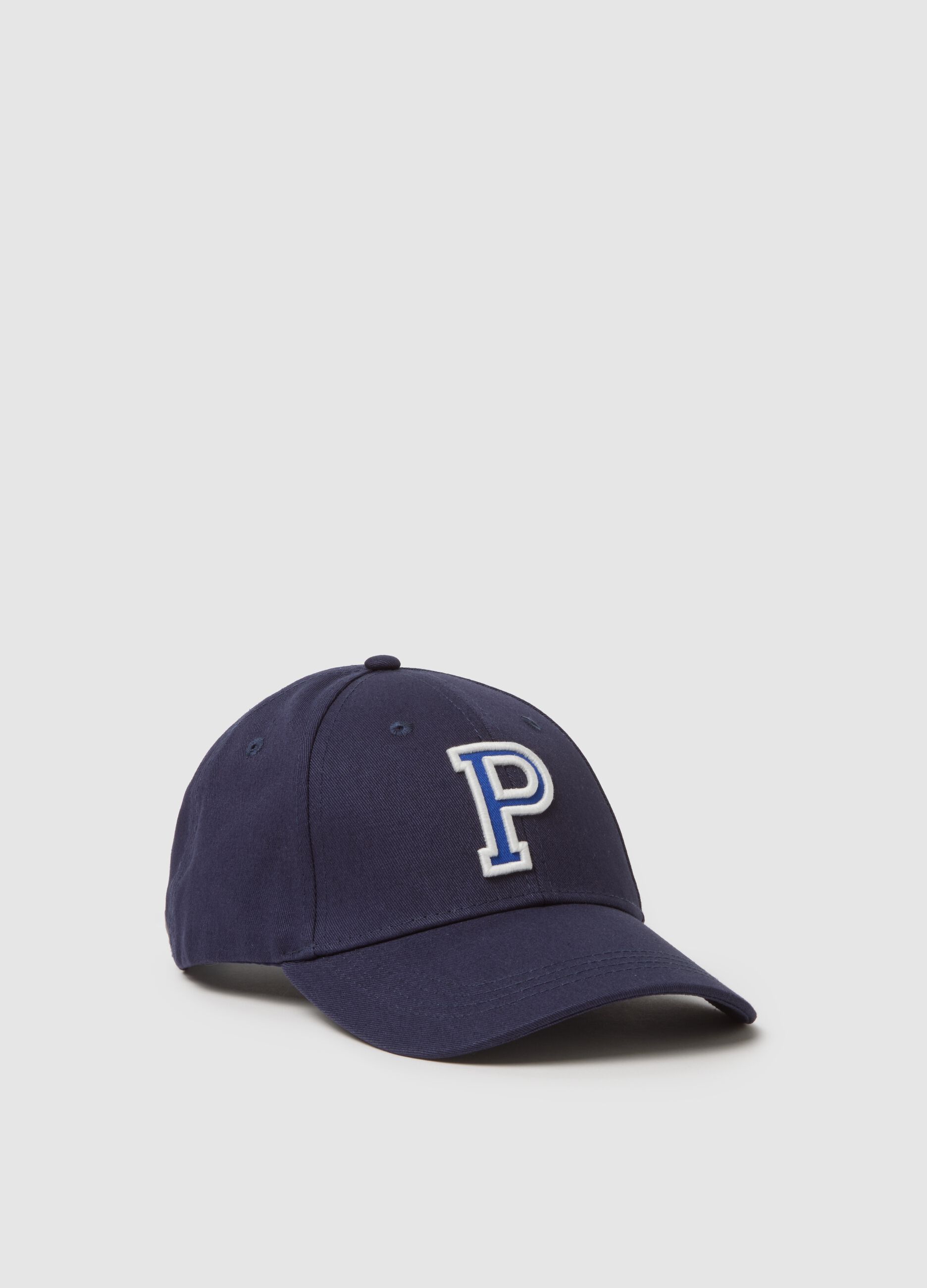 Blue Pure Cotton Cap with Adjustable Visor and Embroidered P