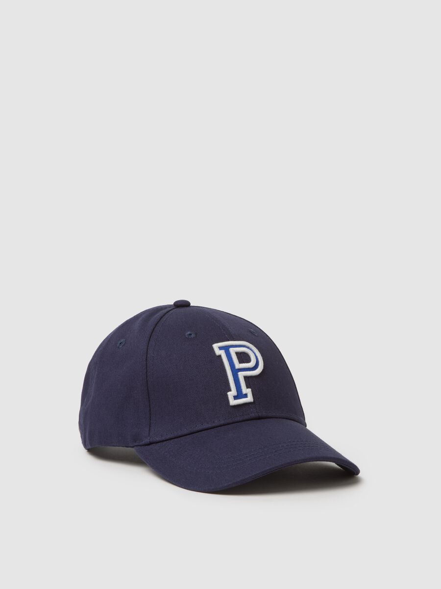 Blue Pure Cotton Cap with Adjustable Visor and Embroidered P_0