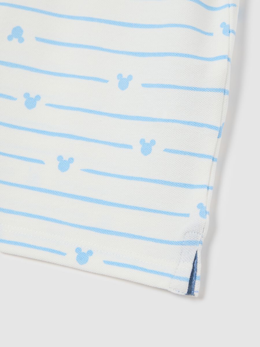 White and Light Blue Striped Polo Shirt with Mickey Mouse_3