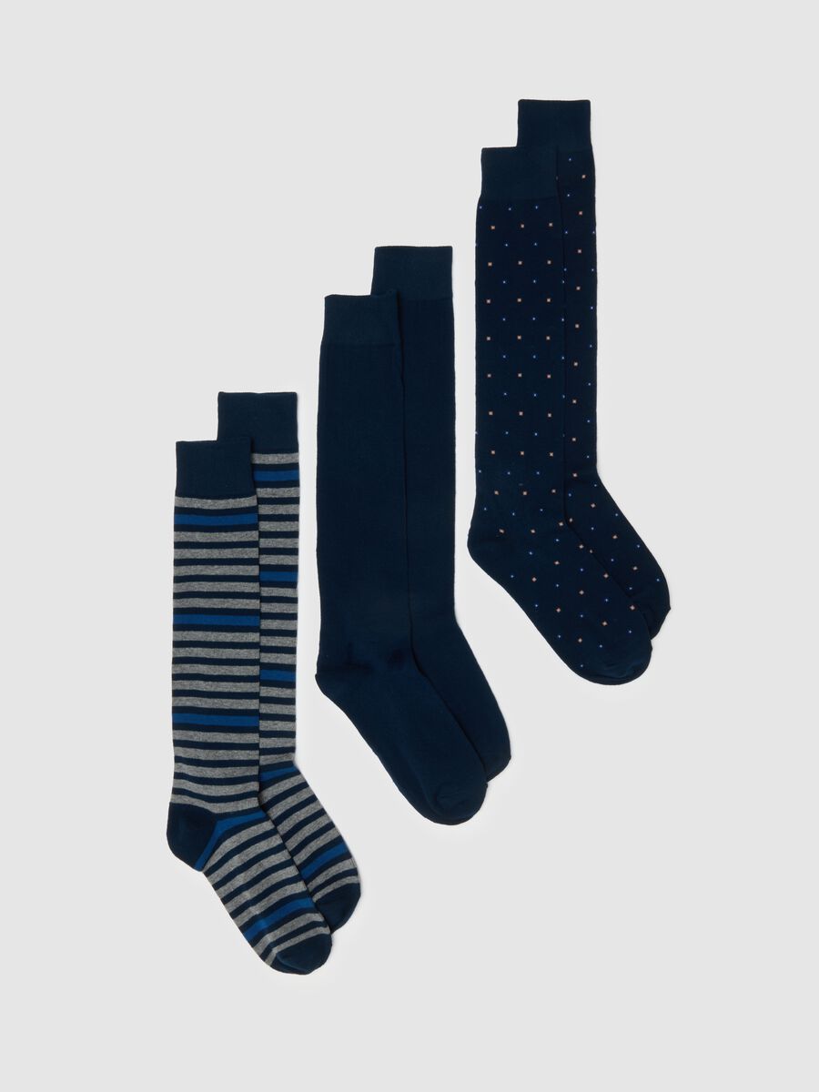 Blue stretch cotton long socks tripack_0