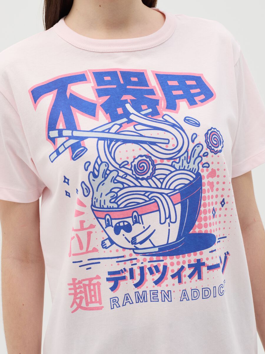 Pink cotton T-shirt with ramen print_2