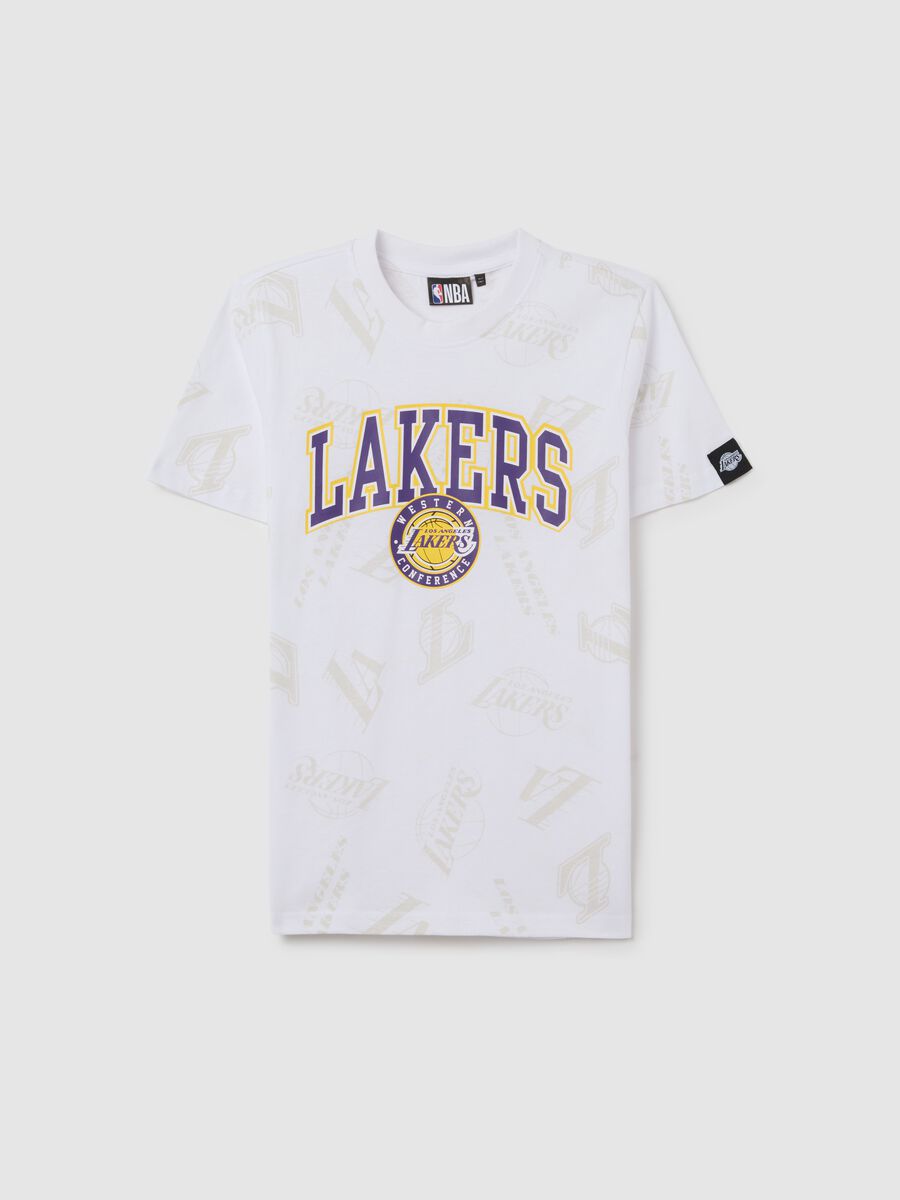 Boys’ white over-fit T-shirt in 100% cotton with NBA print_0