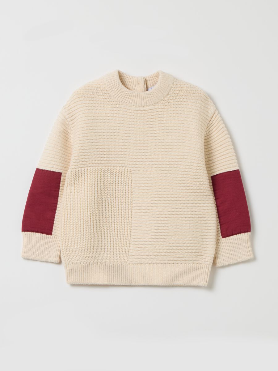 Beige cotton knitted pattern sweater_0