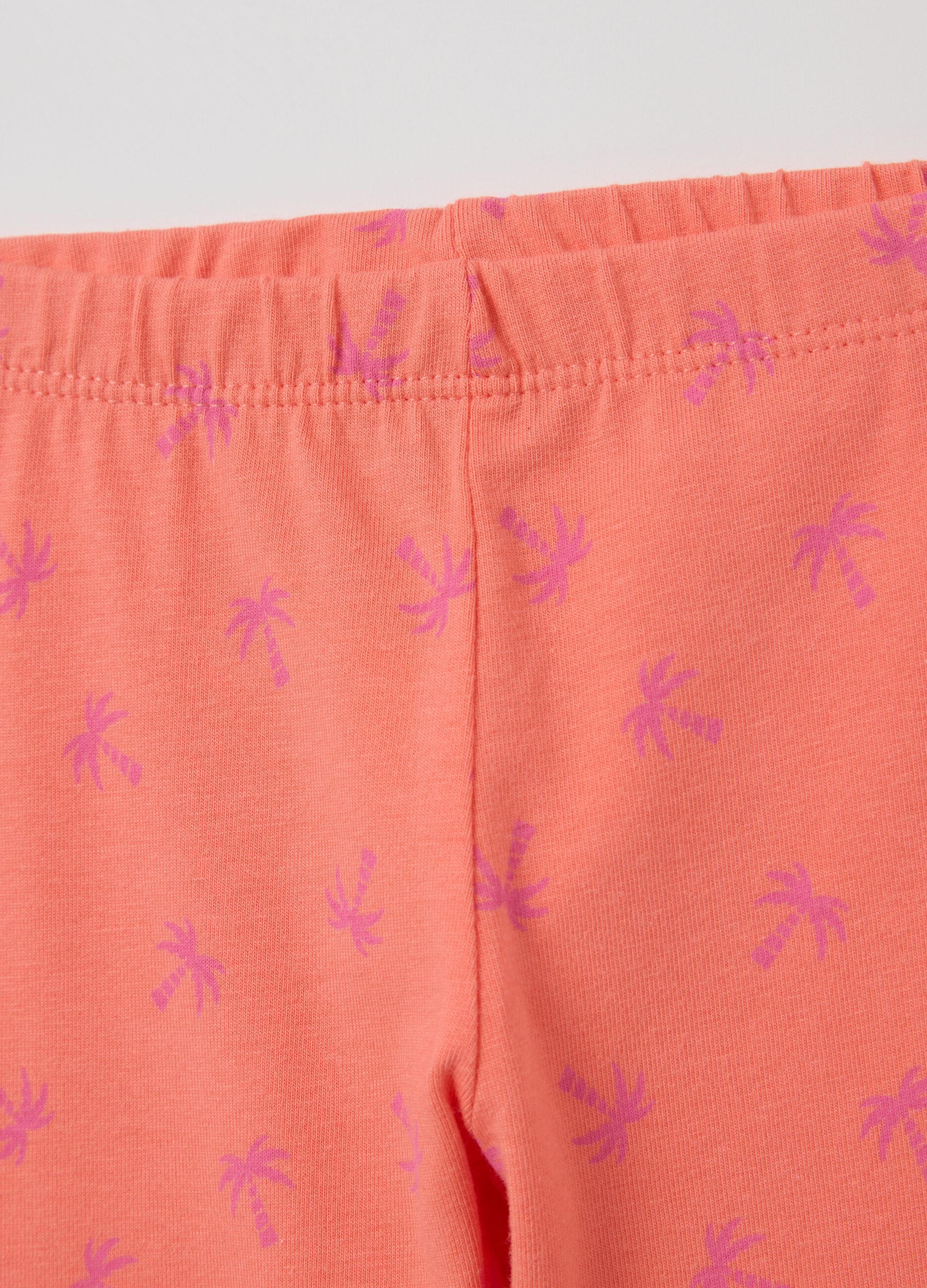 Two-pack pink and orange three-quarter leggings with print