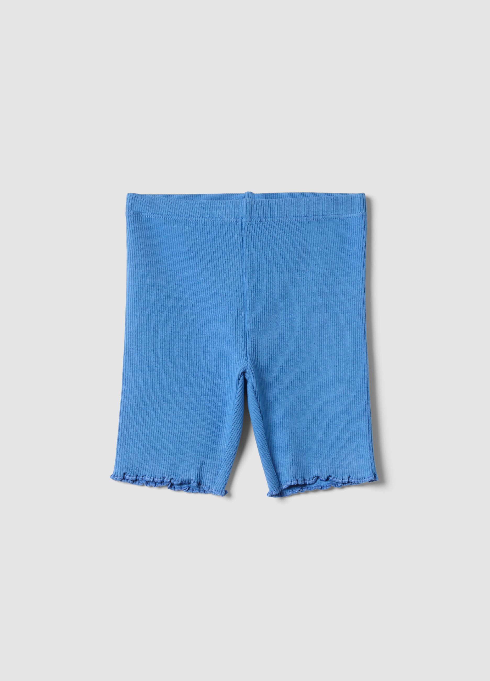 Blue ribbed stretch-cotton shorts for baby girls, regular fit