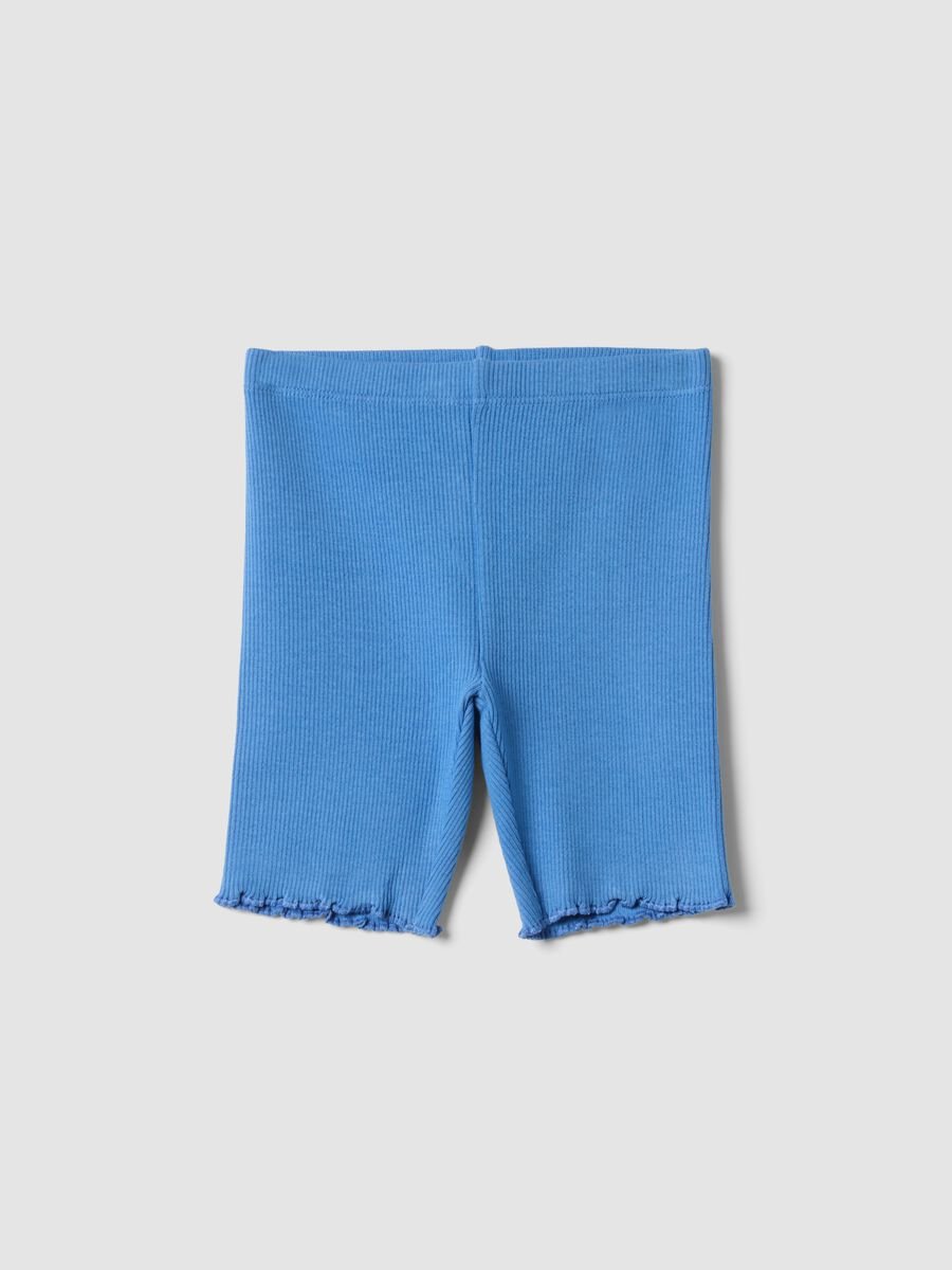 Blue ribbed stretch-cotton shorts for baby girls, regular fit_0