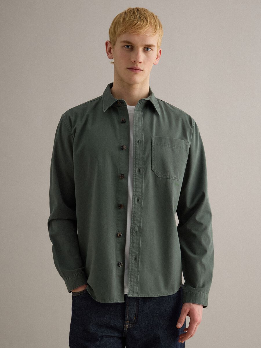 Regular fit green pure cotton shirt_1