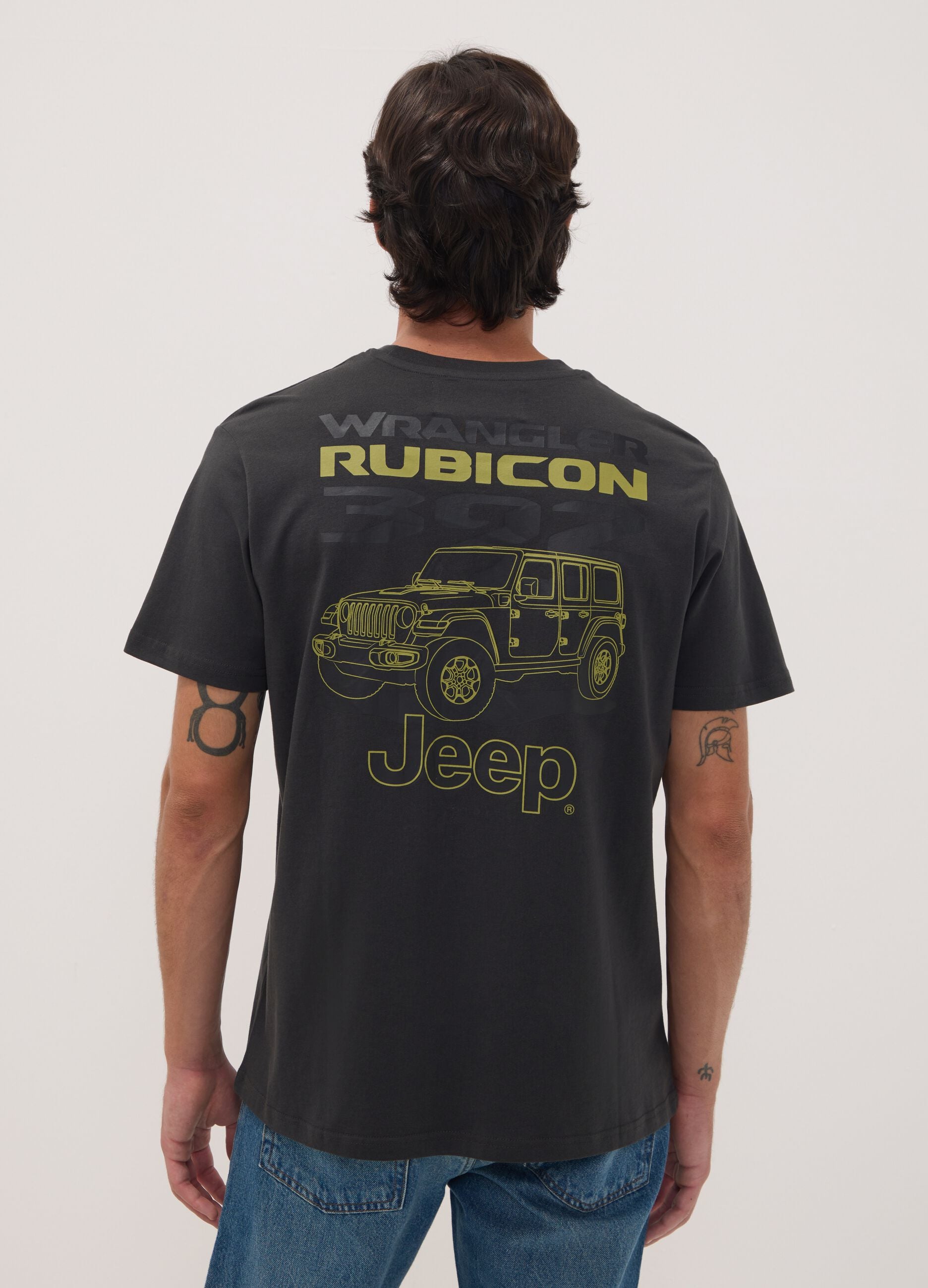 Grey pure cotton Jeep print T-shirt