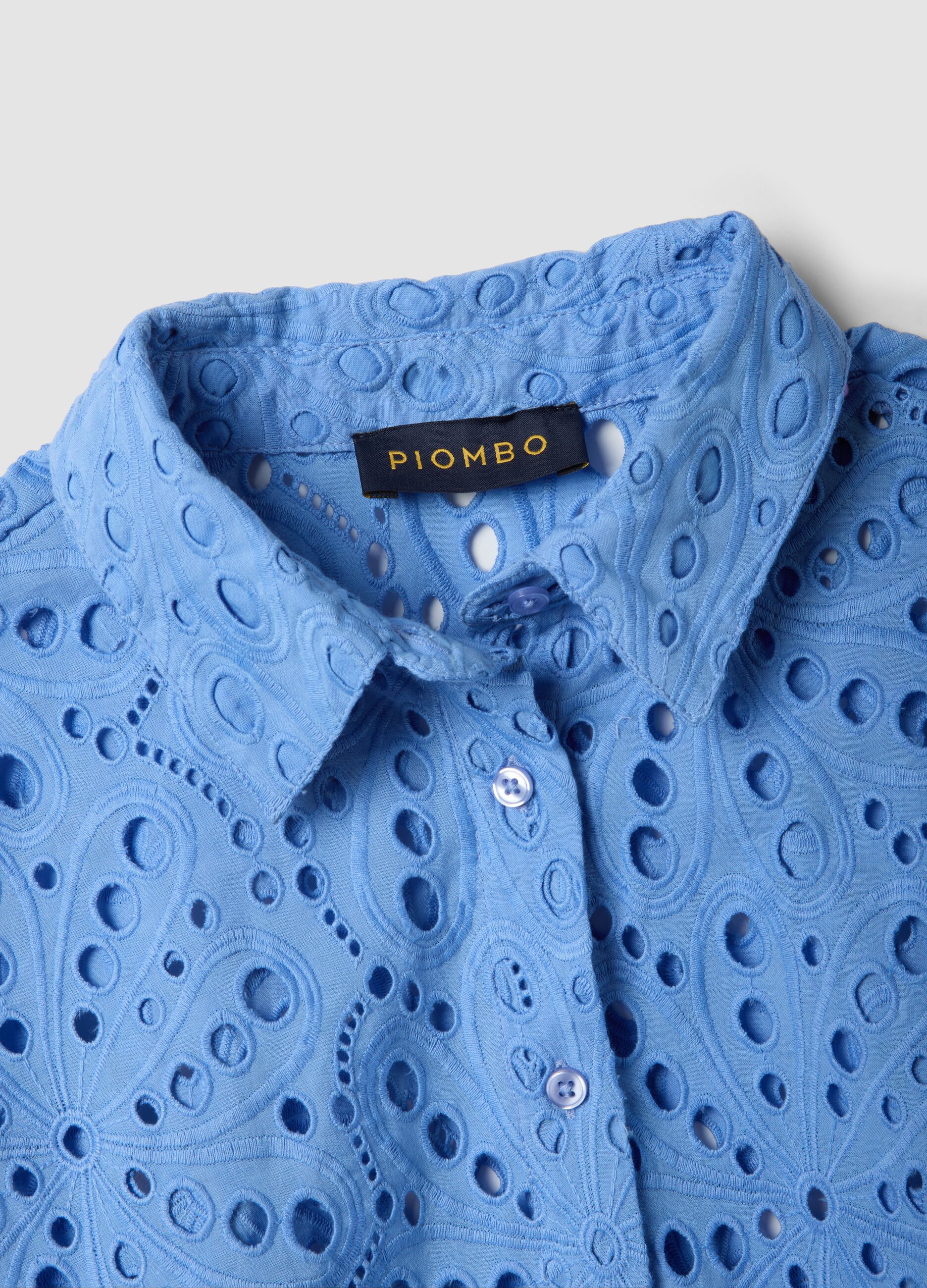 Light blue pure cotton broderie anglaise shirt