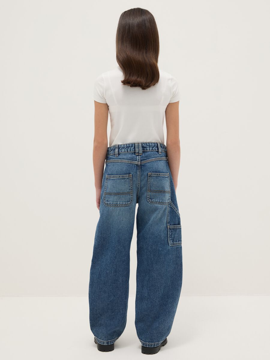 Jeans balloon in puro cotone blu da ragazza regular fit_1