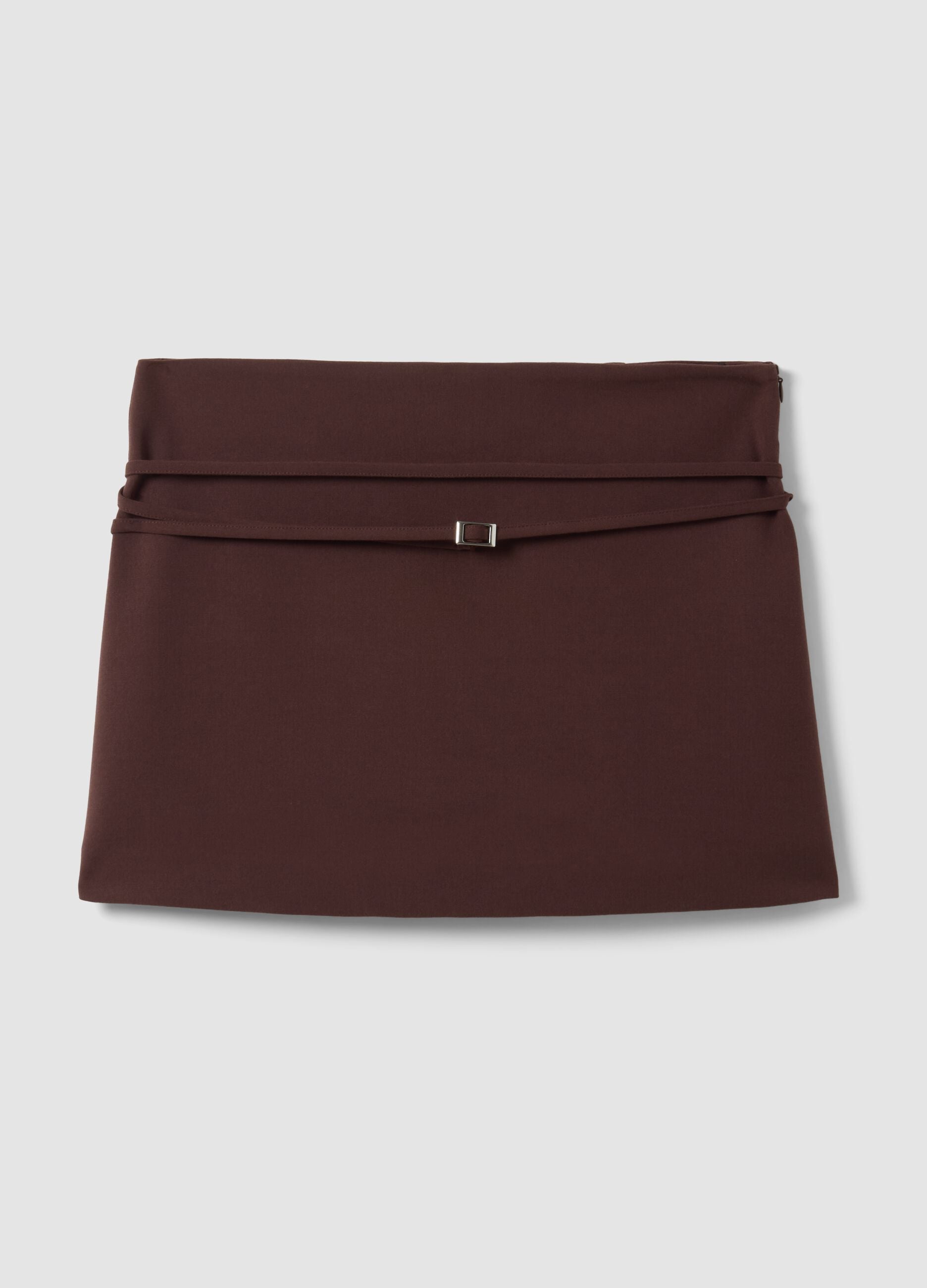 Mini gonna marrone in viscosa elasticizzata con cintura