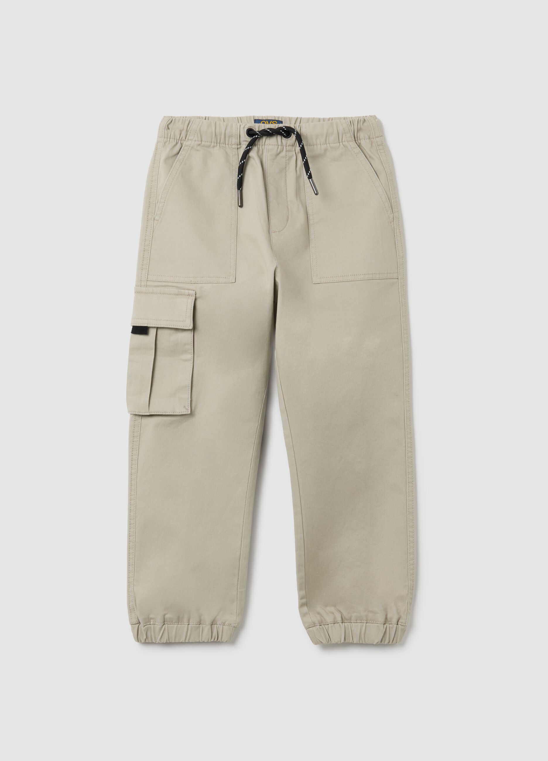 Children's stretch cotton beige cargo trousers