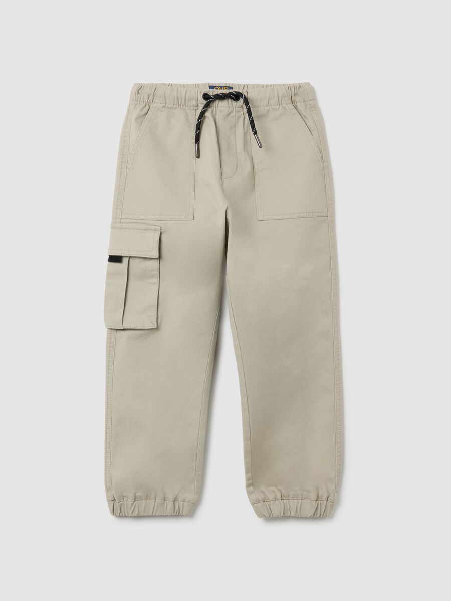 Children's stretch cotton beige cargo trousers_0