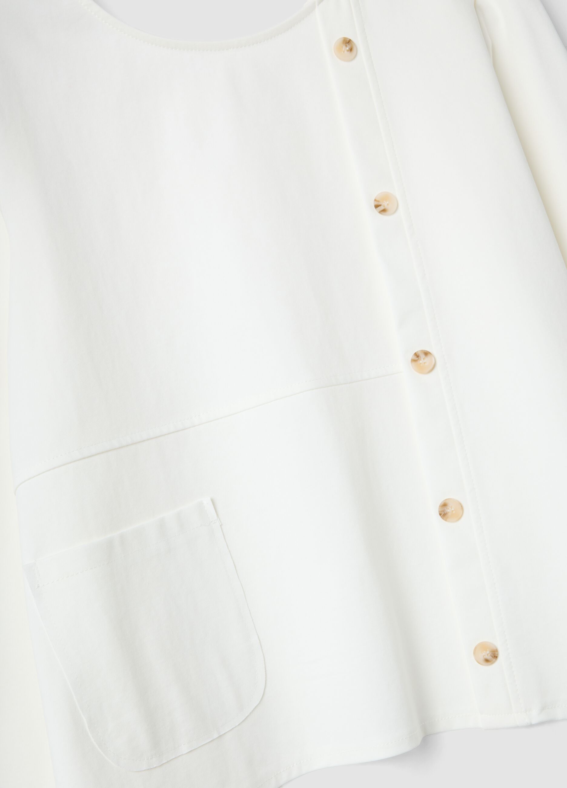 White stretch cotton button-up blouse, regular fit