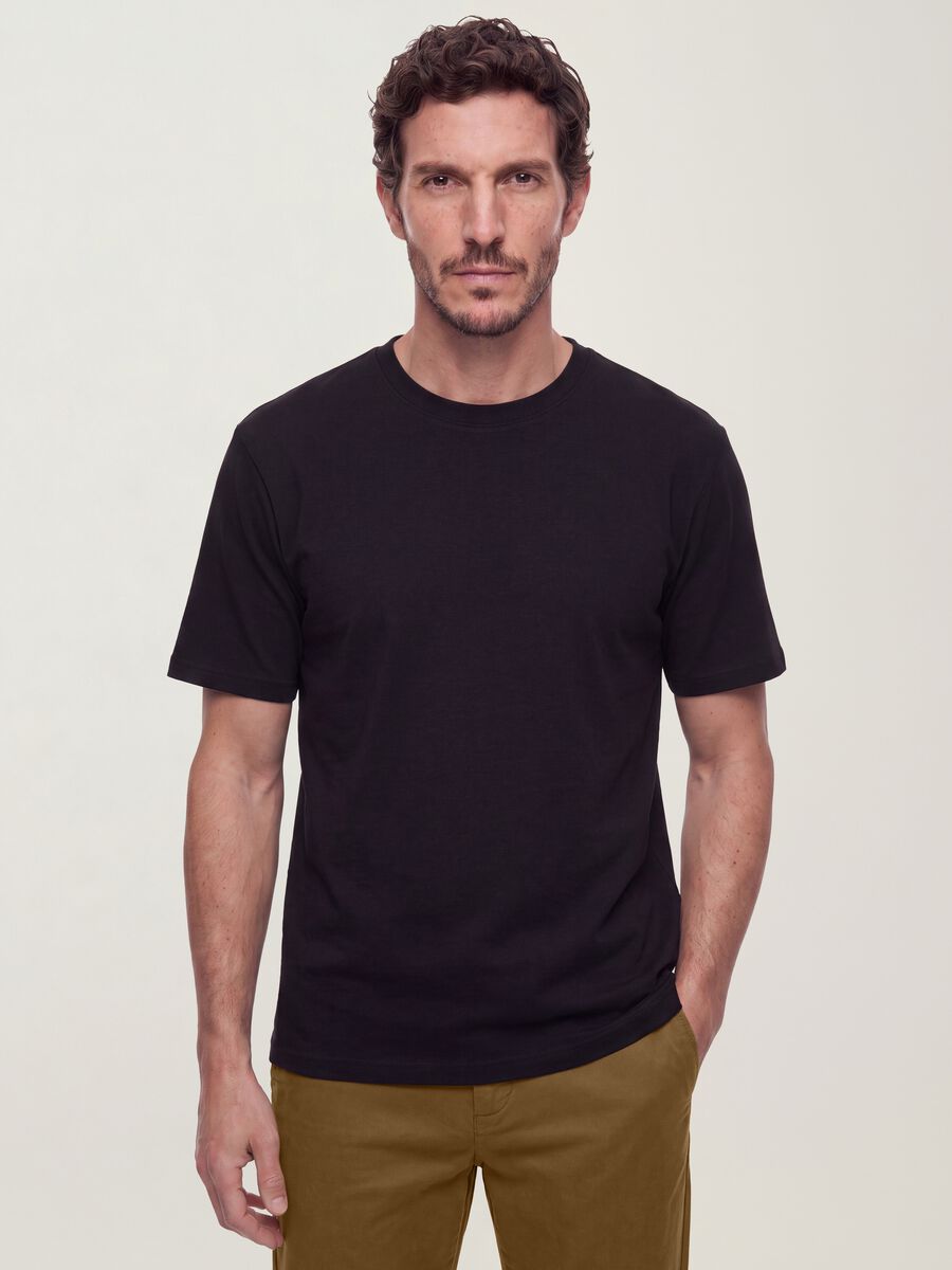 Black pure cotton relaxed-fit short-sleeve T-shirt_0
