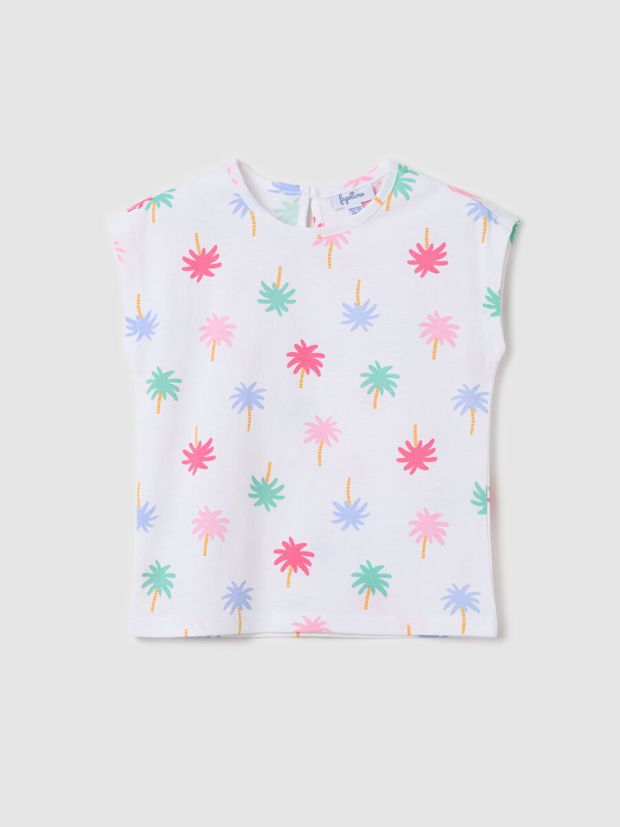 White sleeveless T-shirt in cotton with print_0