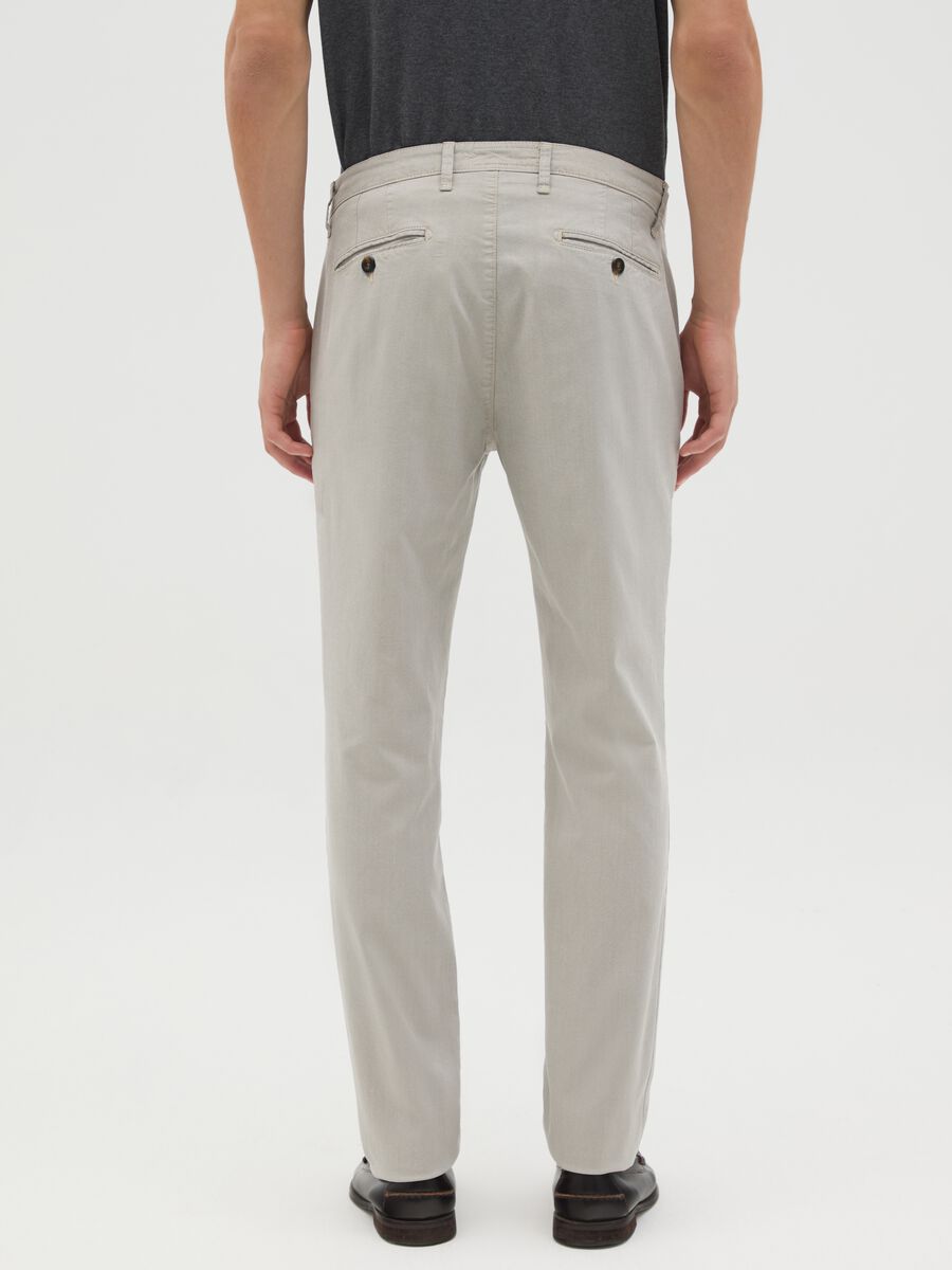 Men's Beige Stretch Cotton Slim Fit Trousers_3