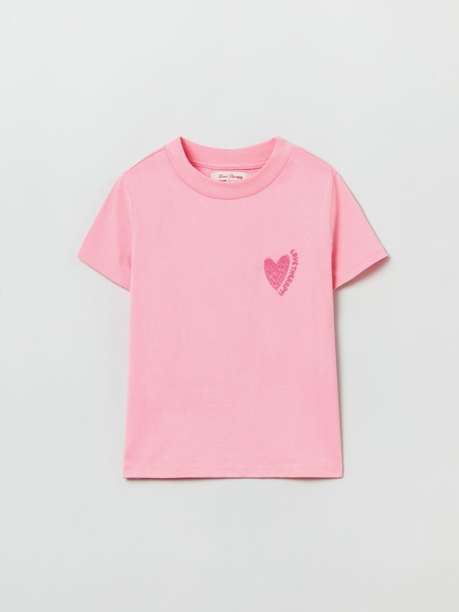 T-shirt in cotone con ricamo lettering_0