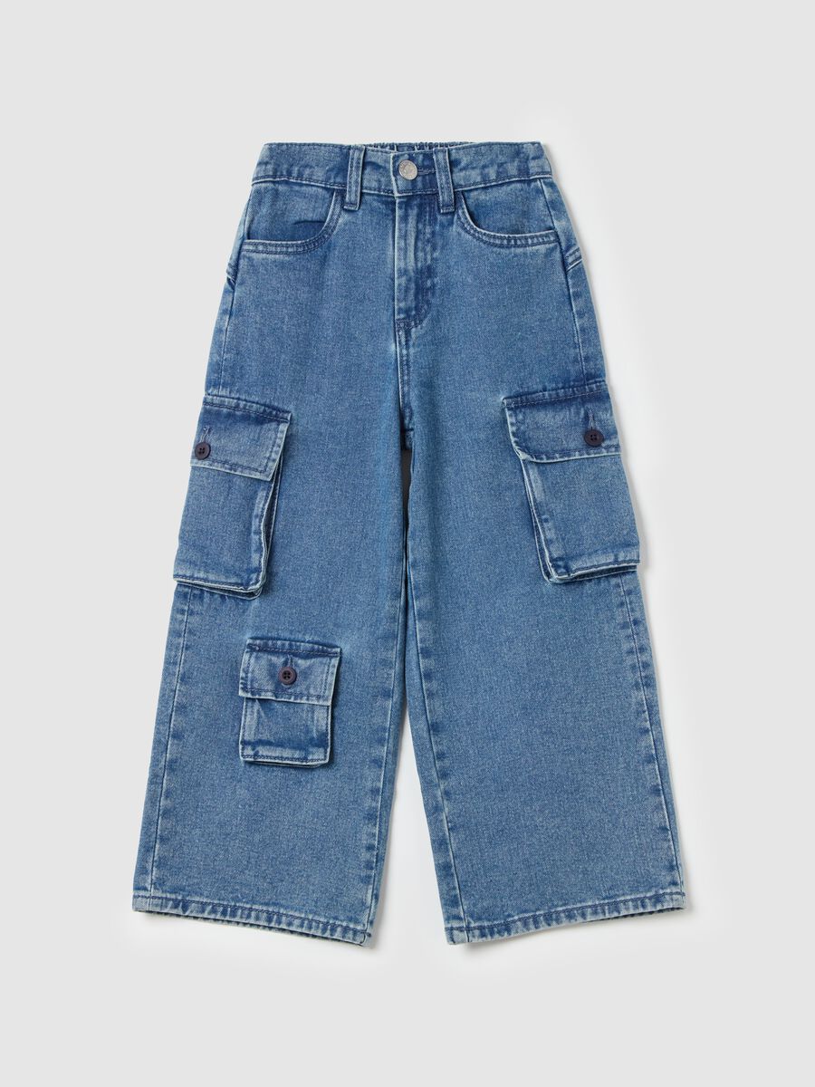 Cargo jeans with wide leg and acid wash_0