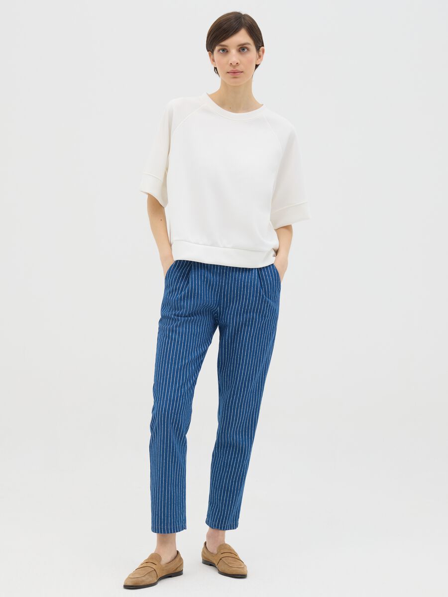 Blue cigarette trousers with striped pattern_0