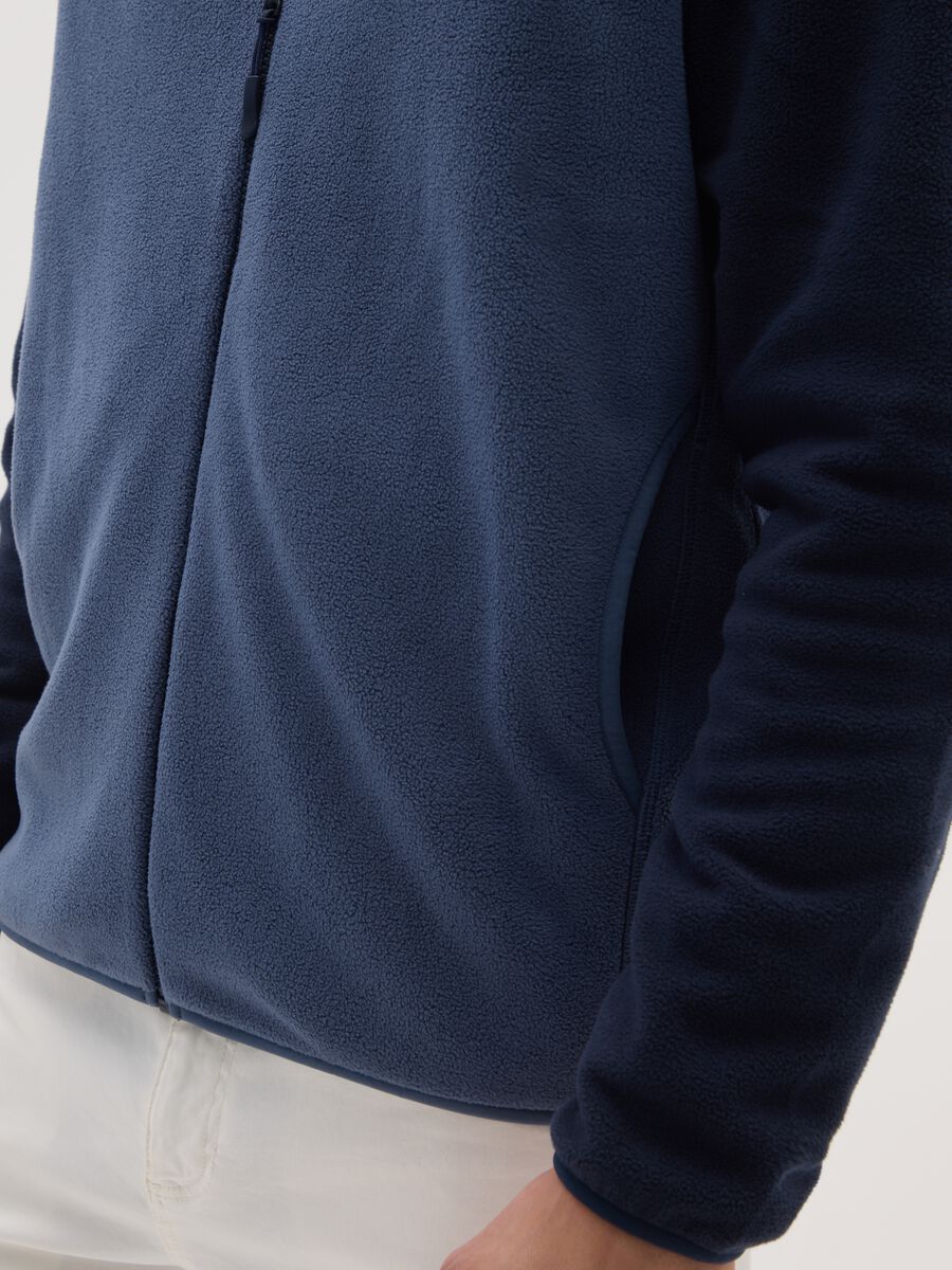 Blue high-neck fleece blend regular fit sweatshirt with zip_3