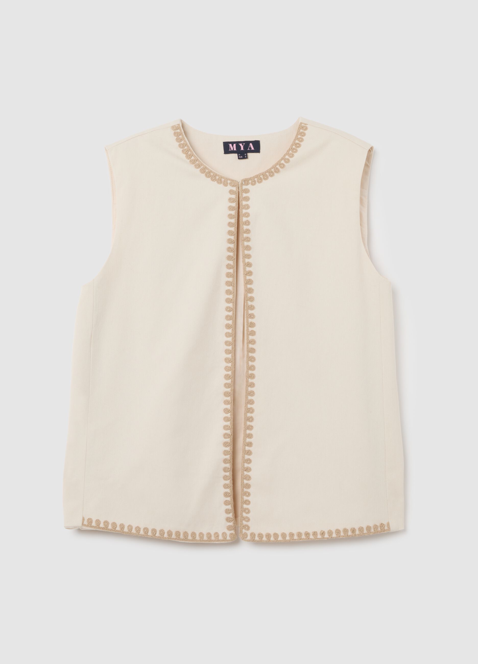 White cotton twill curvy blazer without buttons
