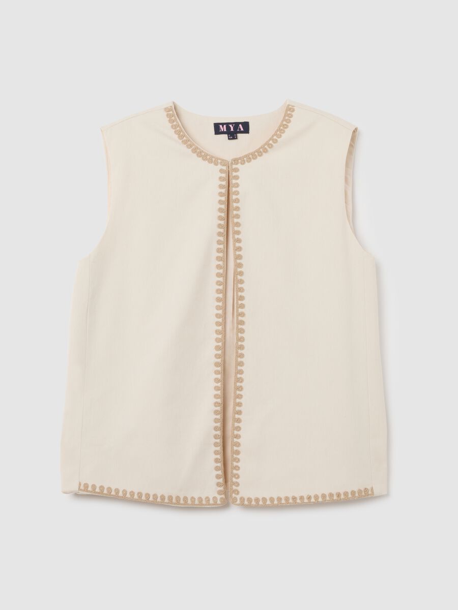 White cotton twill curvy blazer without buttons_0