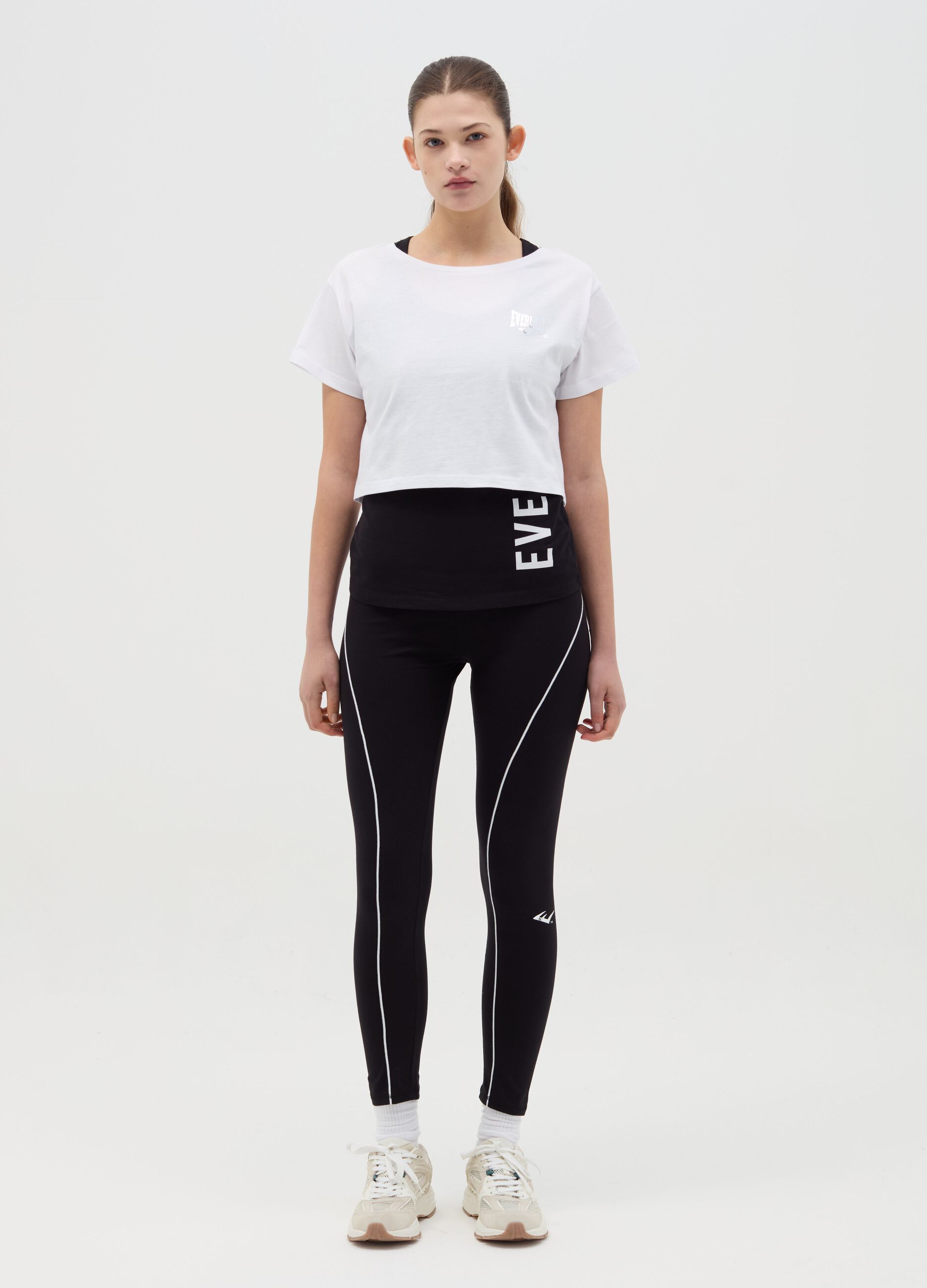 Layered-effect crop T-shirt with print