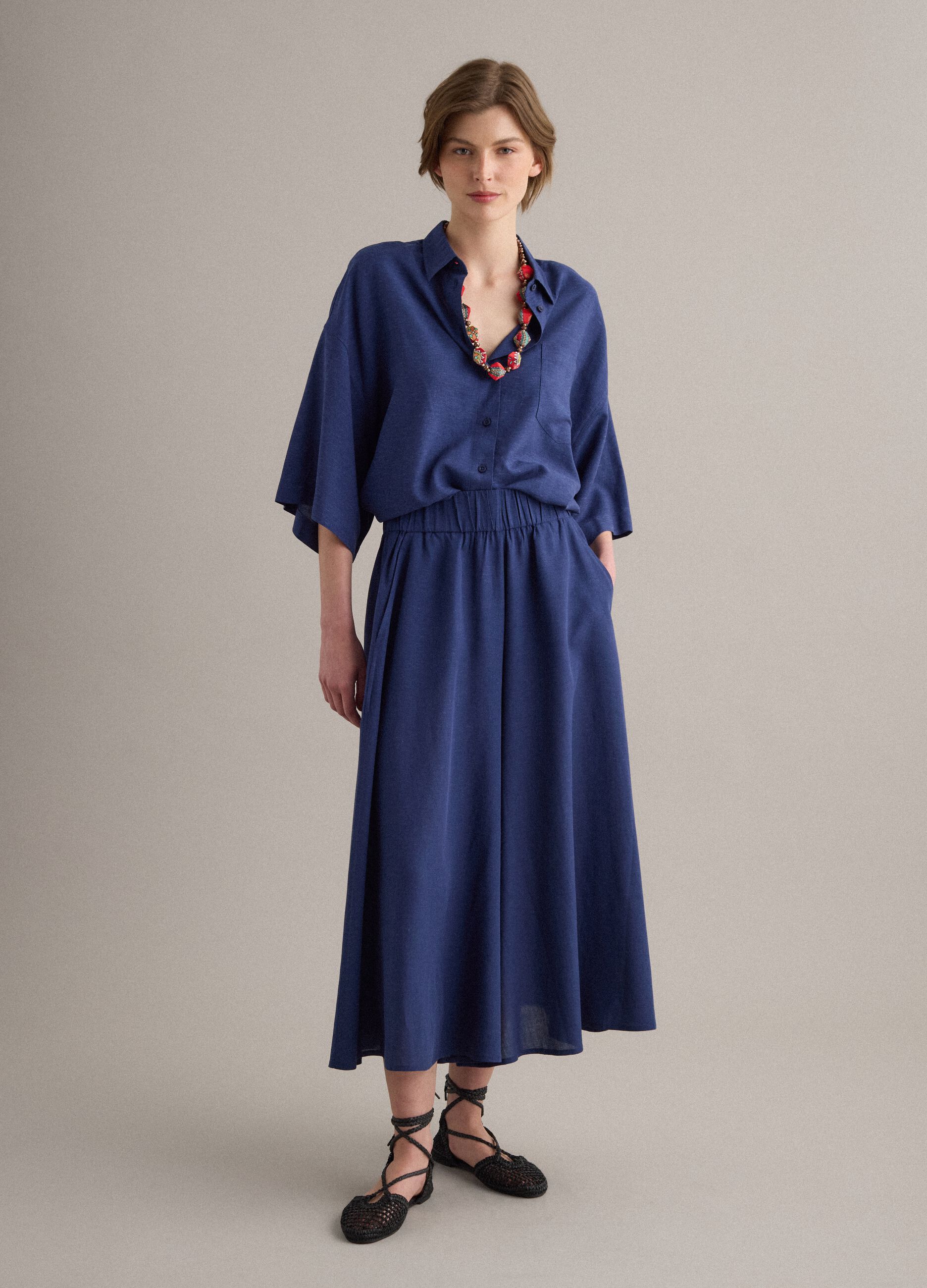 Blue viscose-linen blend overshirt, relaxed fit