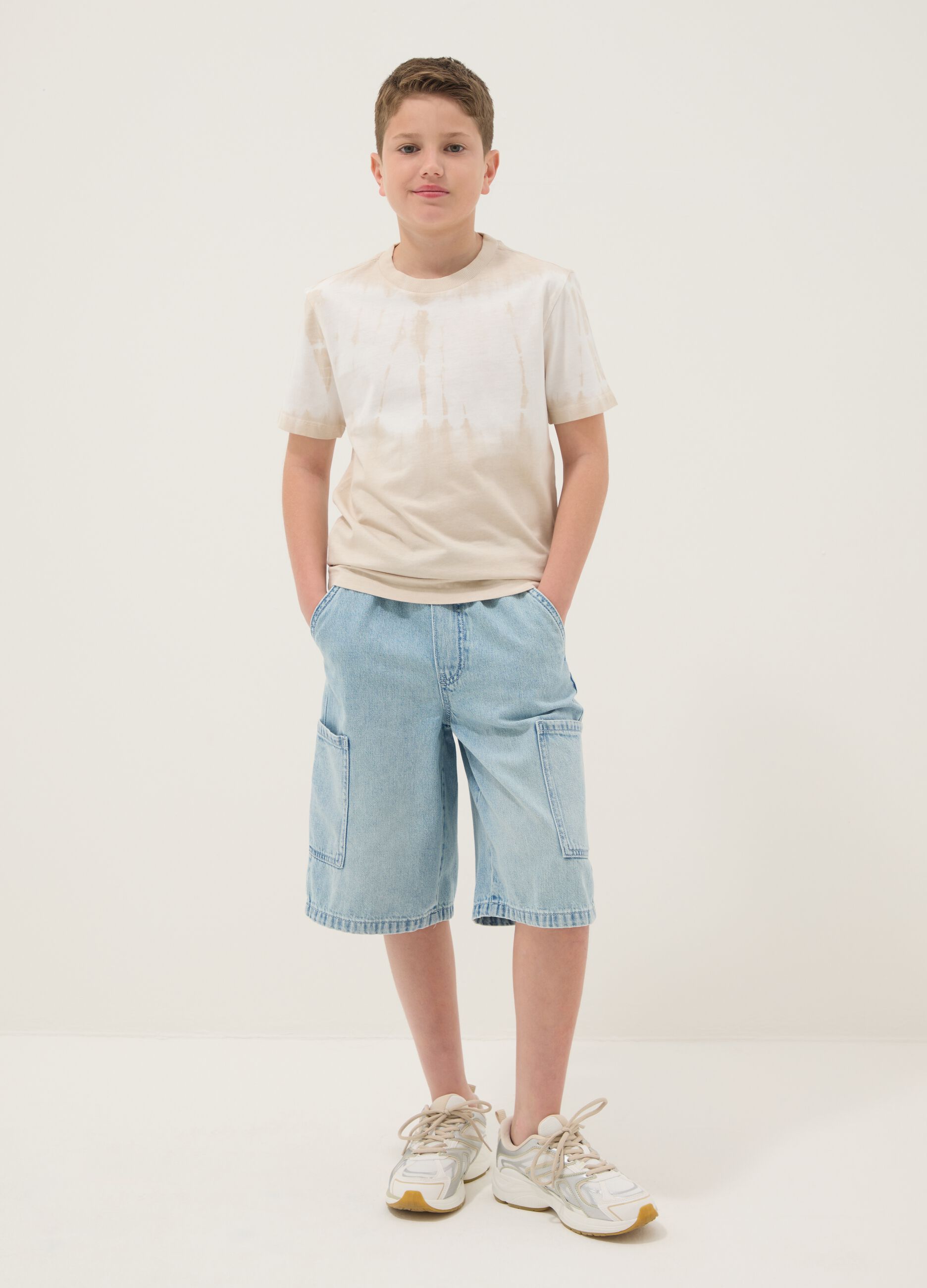 Shorts baggy denim azzurri in misto cotone da ragazzo regular fit