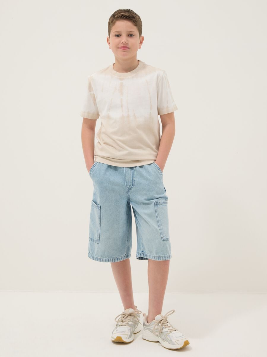 Shorts baggy denim azzurri in misto cotone da ragazzo regular fit_0