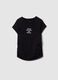 Girls' black stretch cotton slim fit t-shirt with slogan_3