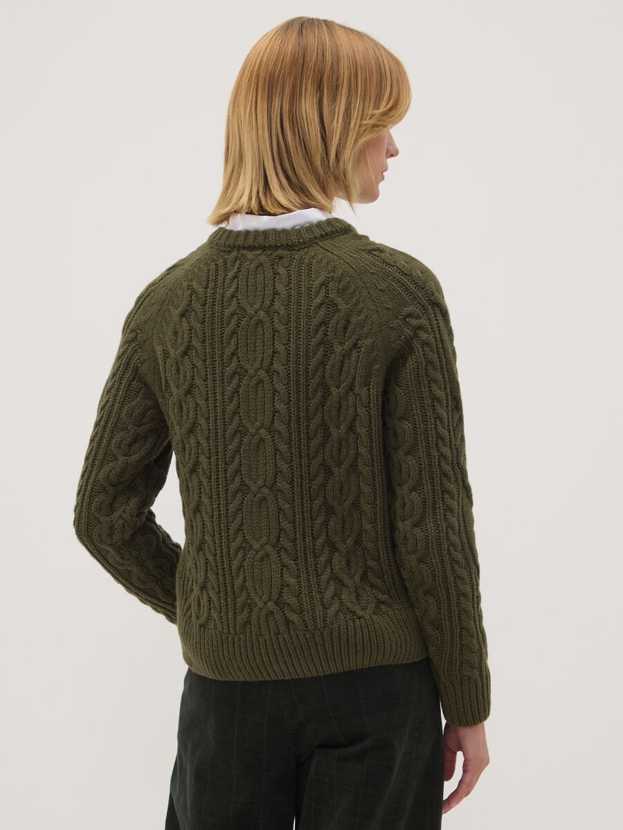Green cable-knit wool-blend crew neck jumper_3