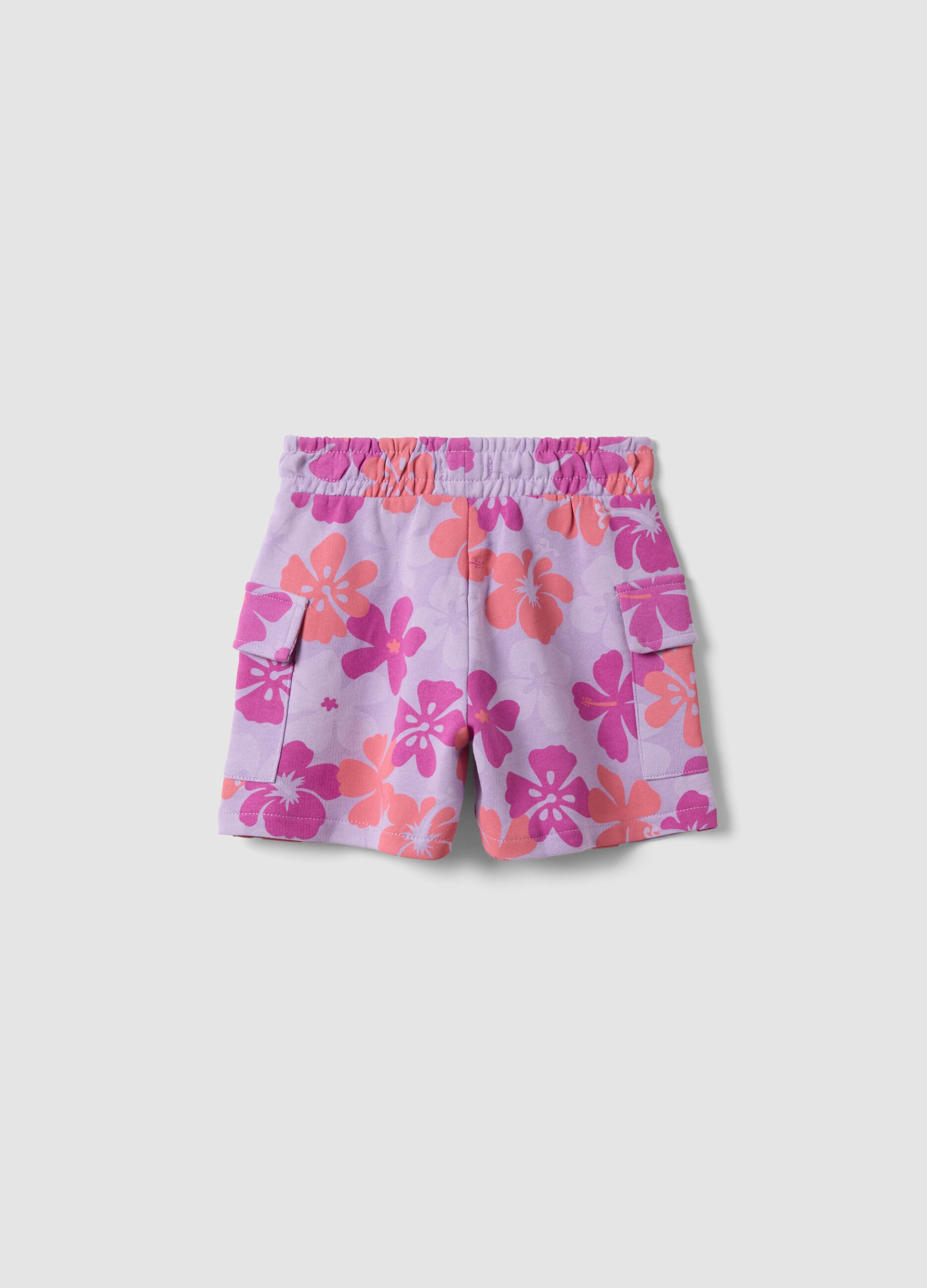 Pink pure cotton floral-print shorts for girls, regular fit