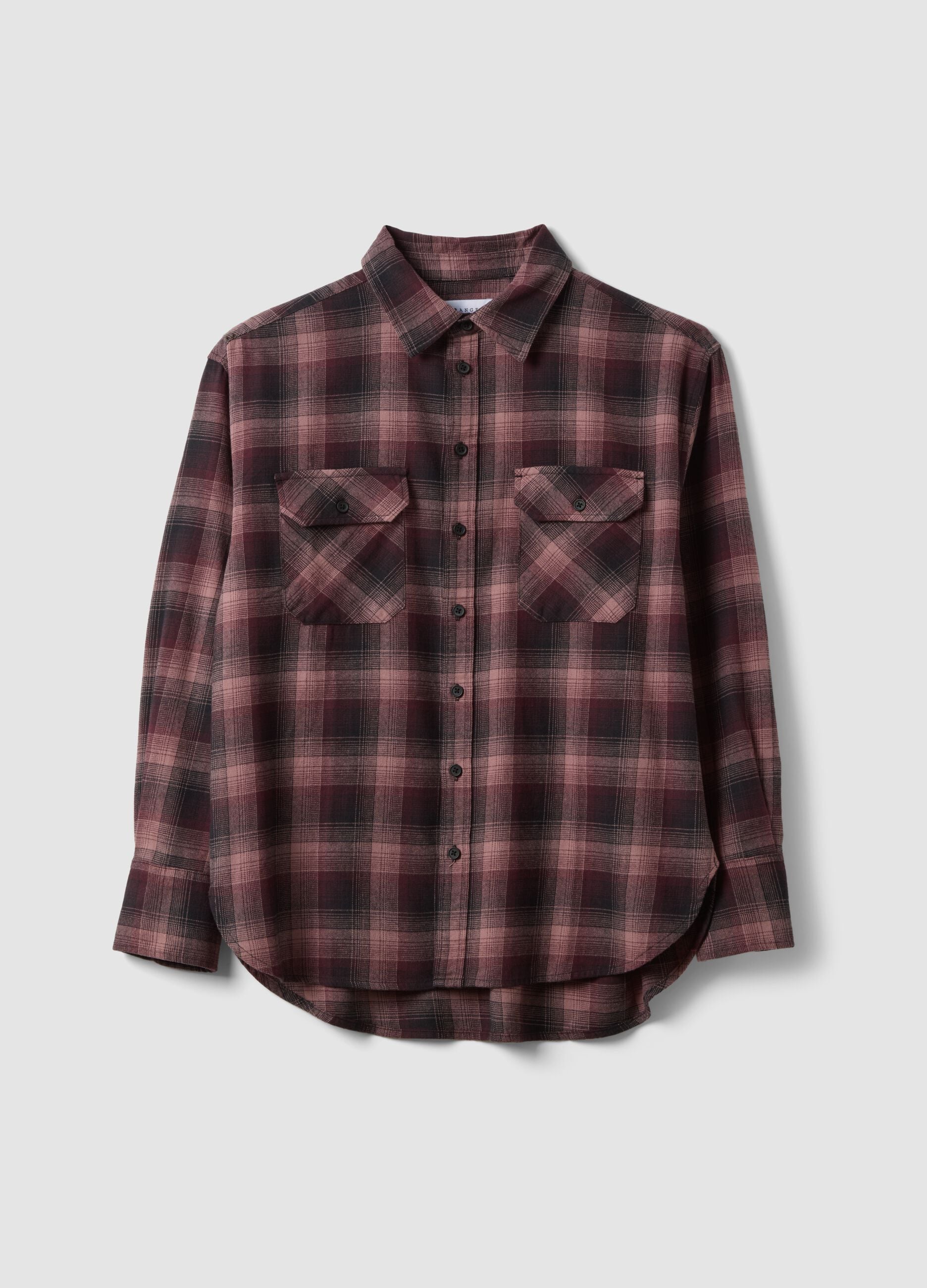 Camicia rosa a quadri in flanella di puro cotone regular fit