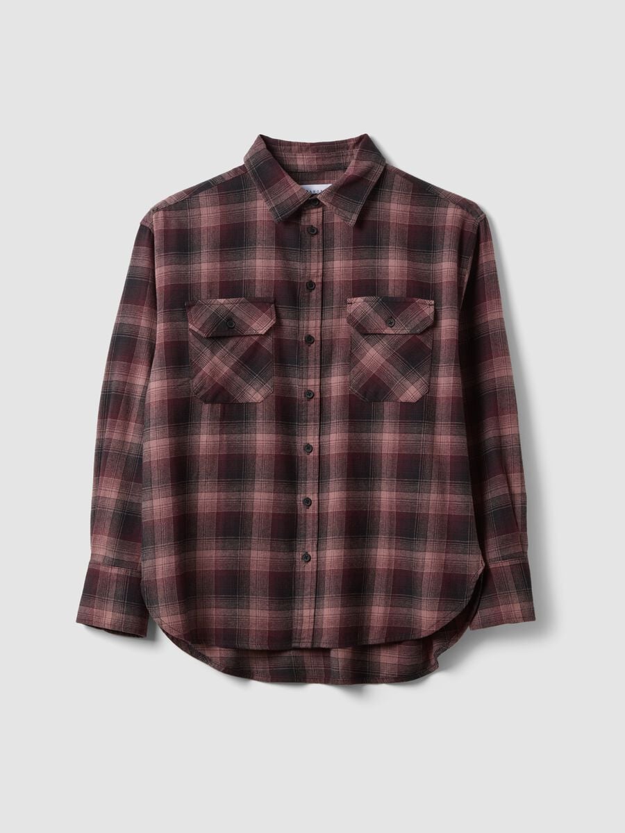 Camicia rosa a quadri in flanella di puro cotone regular fit_0